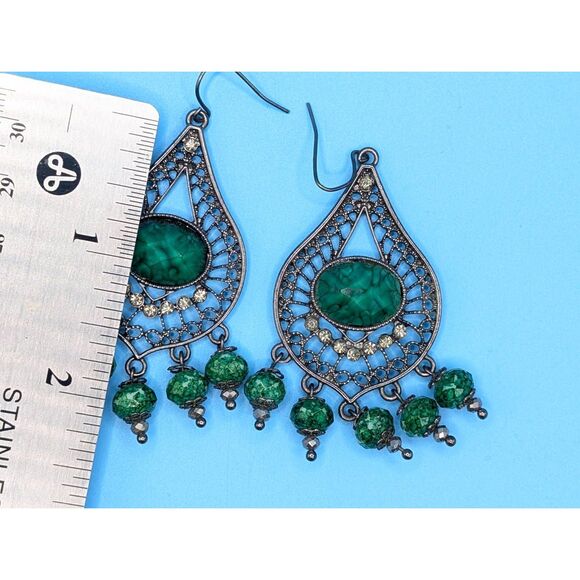 Ornate Green dangly earrings - Picture 2 of 5